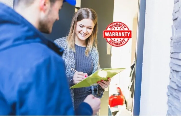 women is being happy with product warranty.