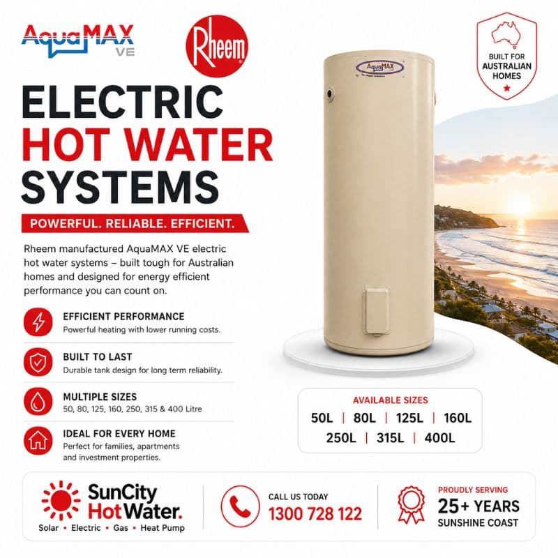 Rheem hot water systems supplied and installed across the Sunshine Coast