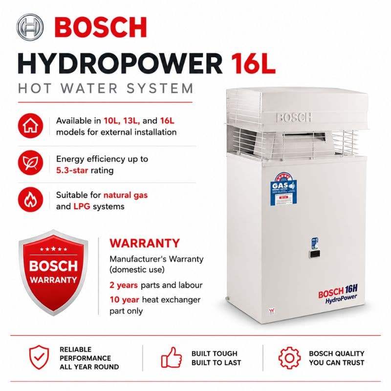Bosch HydroPower hot water systems supplied and installed across the Sunshine Coast & Brisbane