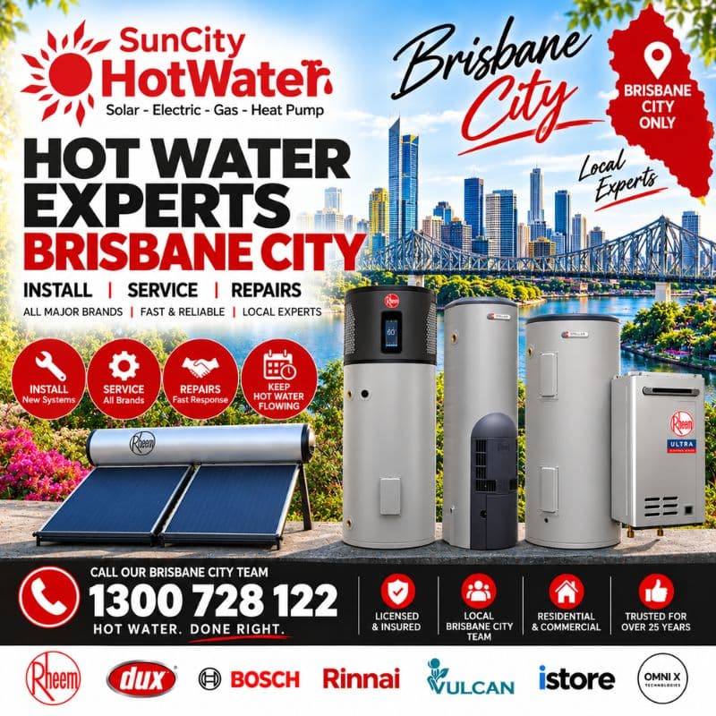 Hot water systems supplied, installed and repaired across Brisbane by SunCity Hot Water