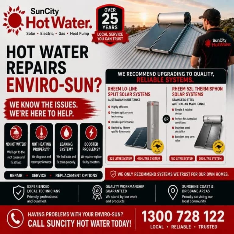 Envirosun solar hot water repair across the Sunshine Coast & Brisbane
