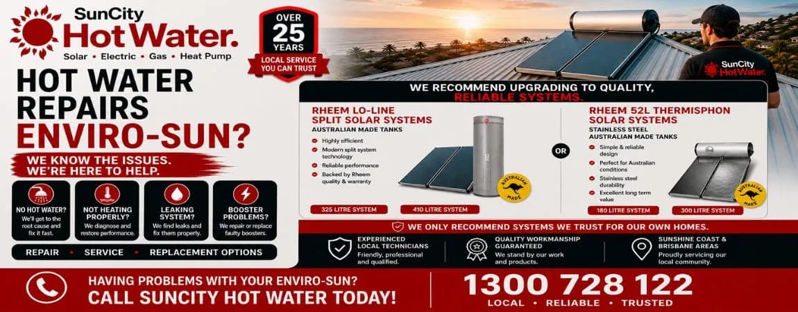 Envirosun solar hot water repair across the Sunshine Coast & Brisbane