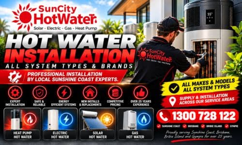 Rheem hot water system installation across Brisbane, the Sunshine Coast & Gympie