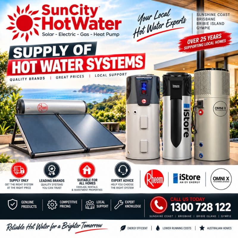 SunCity hot water system supply from our Sunshine Coast and Brisbane warehouses