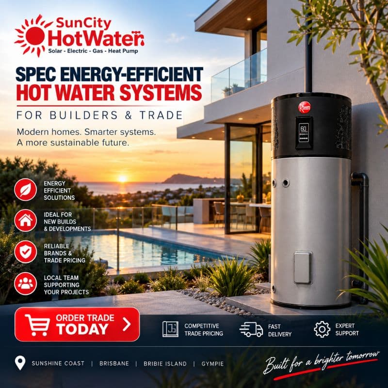 Trade and wholesale hot water systems supplied by SunCity across the Sunshine Coast and Brisbane