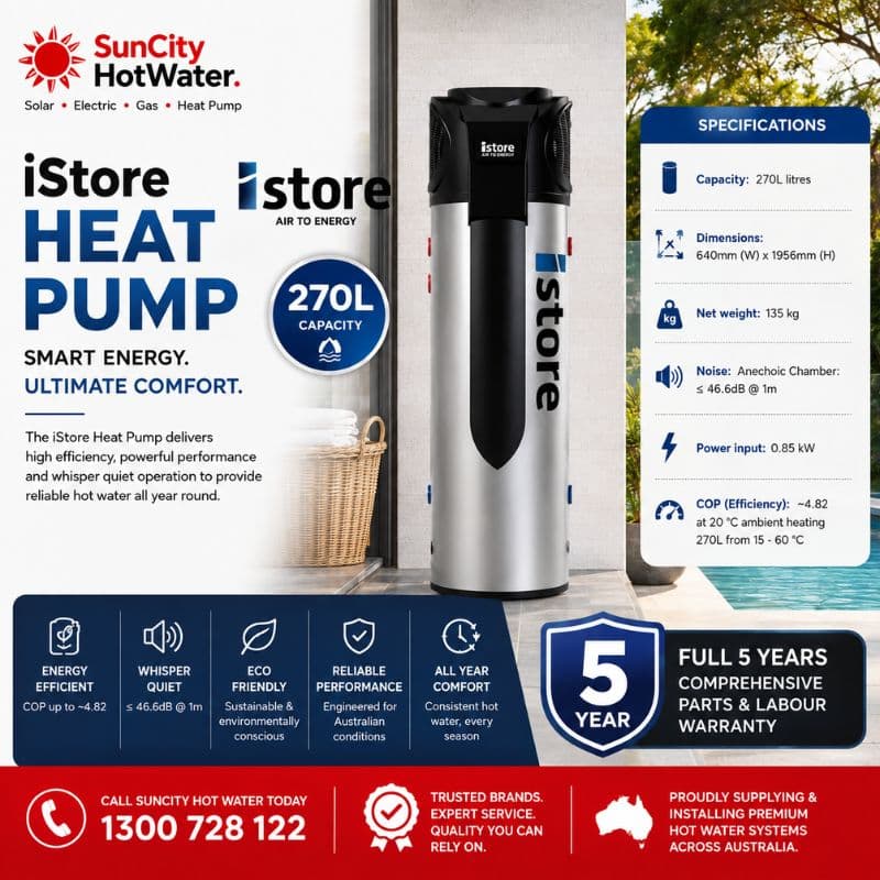 iStore heat pump hot water systems supplied and installed across the Sunshine Coast & Brisbane