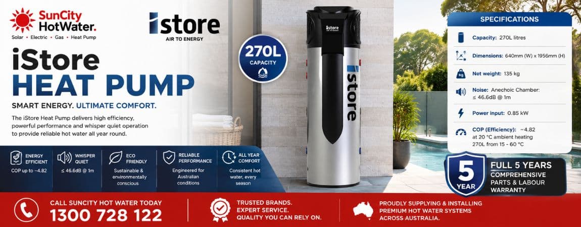 iStore heat pump hot water systems supplied and installed across the Sunshine Coast & Brisbane