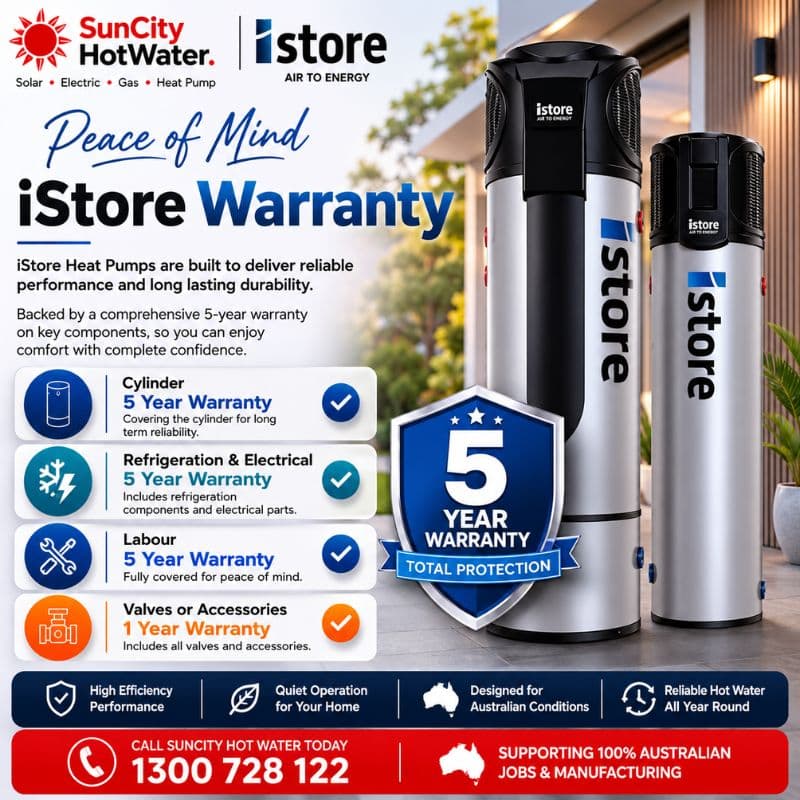 iStore heat pump hot water system warranty — supplied and installed across the Sunshine Coast & Brisbane