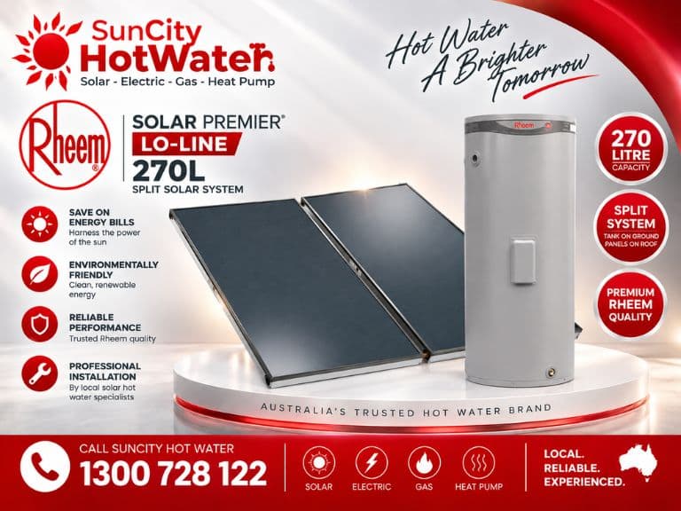 Rheem LoLine split solar hot water system installed across Brisbane and the Sunshine Coast