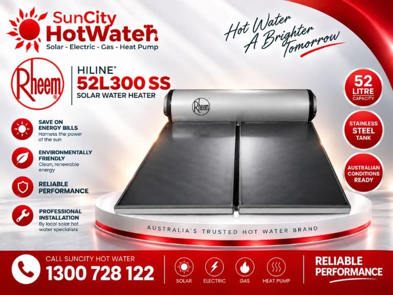 Rheem 52L HiLine roof-mounted solar hot water system — supplied & installed across Brisbane & the Sunshine Coast