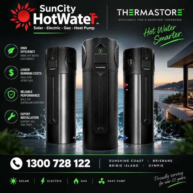 Thermastore Heatwave 270 heat pump hot water system installed across Brisbane and the Sunshine Coast