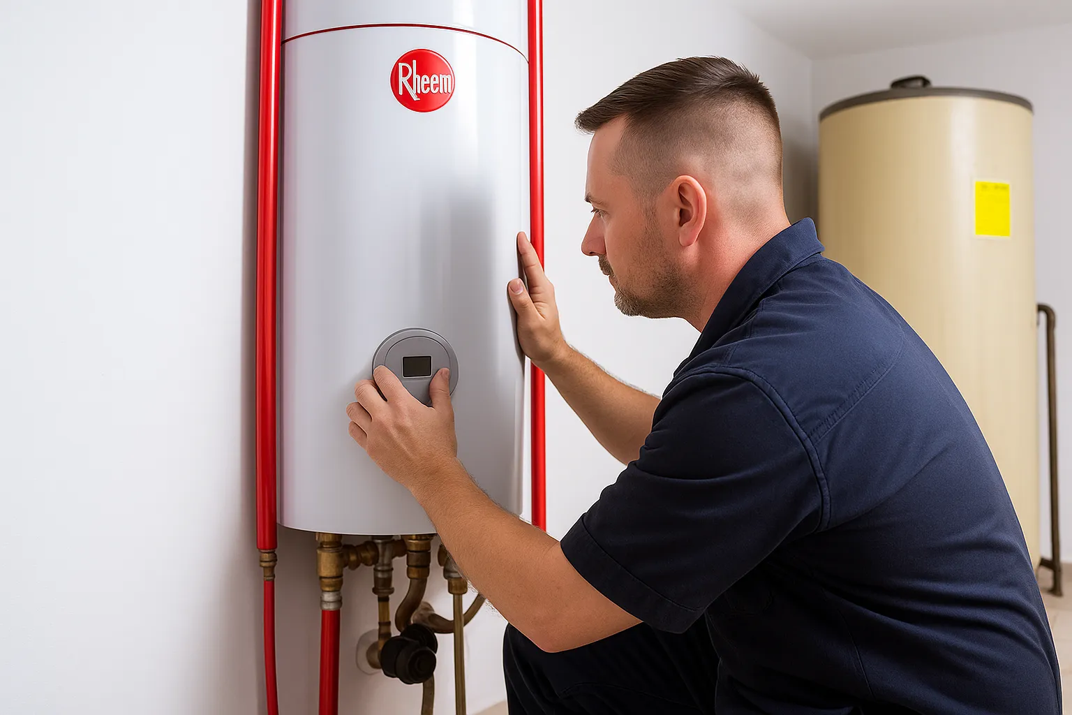 Seamless replacement of old water heater with Rheem 400L Twin Element Electric Water Heater for hassle-free installation and reliable performance