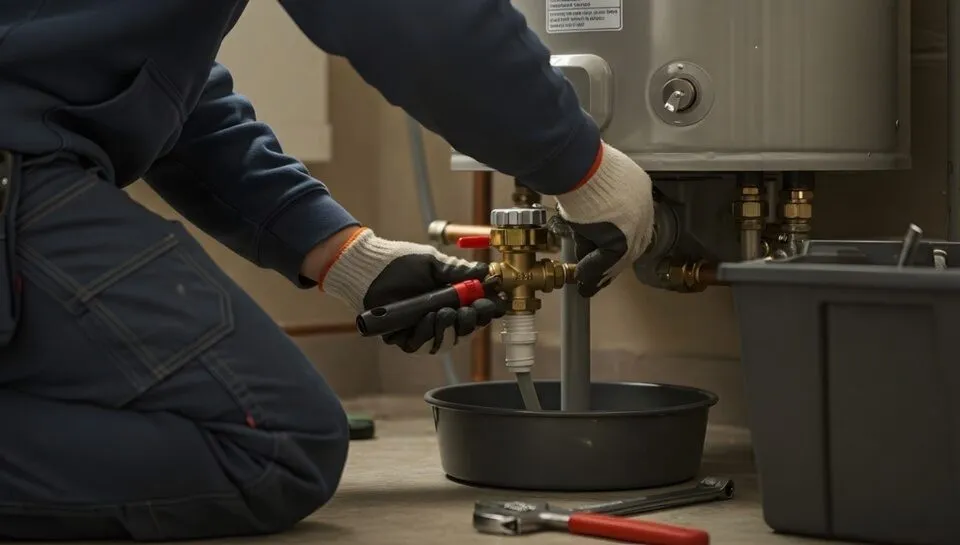Technician performing maintenance on home of Vulcan 250L Electric Water Heater