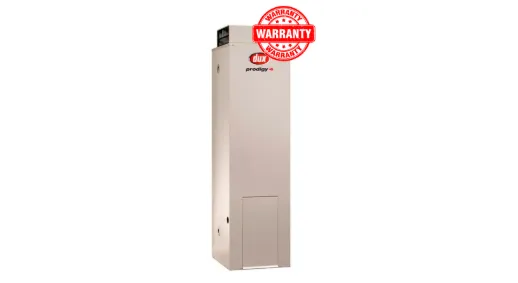 Dux Prodigy 135L 4 Star Gas Storage with warranty badge