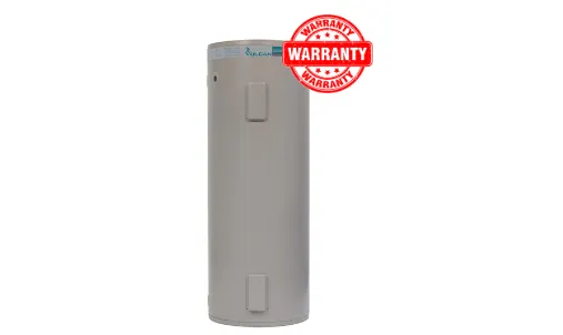 Vulcan water heater with red warranty badge