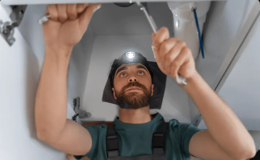 Technician installing water heater